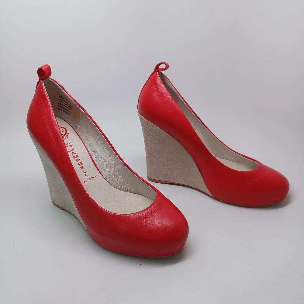 Jeffrey Campbell Nassau Last Red Leather Beige Suede Wedge Pumps Womens 7M